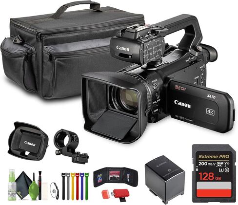 Canon XA70 PAL 4K UHD / 25p Camcorder with Dual-Pixel Autofocus Bundle with 128GB Memory Card + Carrying Case + Cleaning kit in Saudi Arabia