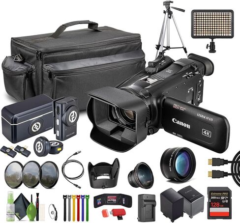 Canon LEGRIA HF G70 PAL UHD 4K Camcorder Bundle with 128GB Memory Card + Filter Kit + Telephoto + Wide Angle Lens 58mm + Lark M2 Duo 2-Person Wireless Microphone + Tripod + Carrying Case + LED Light in Saudi Arabia