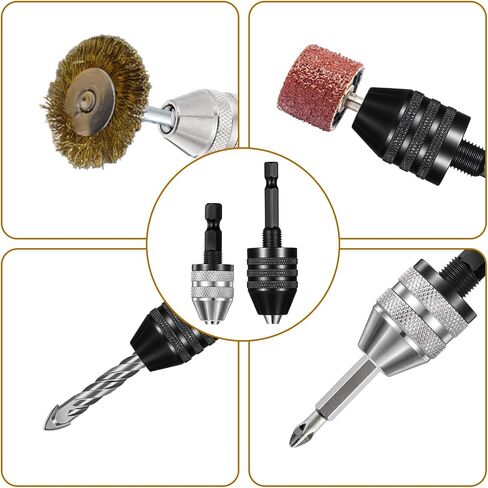 2 PCS Keyless Drill Chuck for Impact Driver, 1/4 Inch Hex Shank Drill Chuck Fast Change Converter Extension Drills Bit Adapter Keyless Chucks, Chucks Conversion Adapter in (0.6-8mm,0.3-3.6mm) in Saudi Arabia