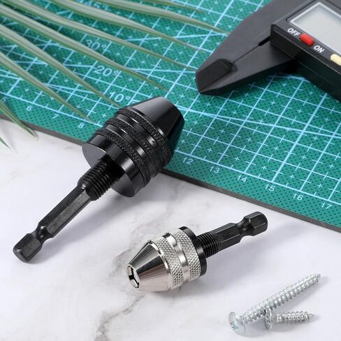 2 PCS Keyless Drill Chuck for Impact Driver, 1/4 Inch Hex Shank Drill Chuck Fast Change Converter Extension Drills Bit Adapter Keyless Chucks, Chucks Conversion Adapter in (0.6-8mm,0.3-3.6mm) in Saudi Arabia