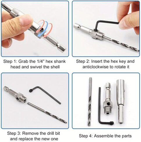 4pcs/Set Self Centering Hinge Drill Bits Set Door Cabinet Pilot Holes HSS Hex Recess in Saudi Arabia