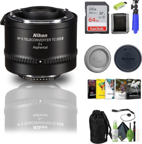 Nikon - AF-S Teleconverter TC-20E III 2X Extender Lens (2189) + 64GB Memory Card + Card Reader + Corel Photo Software + Flex Tripod + Memory Wallet + Cap Keeper + Cleaning Kit (Renewed) in Saudi Arabia