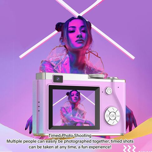 Digital Camera, 1080P HD Camera, 48MP Front Rear Dual Lens with 16X Zoom, Auto Beauty Filter, 2.4 Inch Screen Autofocus, for All Ages (Rose Gold) in Kuwait