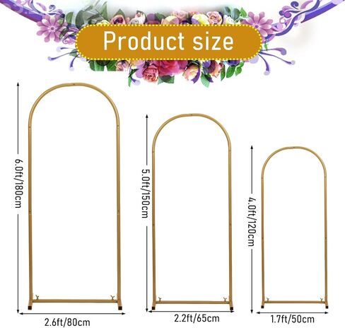 Wedding Arch - Metal Arch Backdrop Stand,6FT, 5FT, 4FT Set of 3 Golden Metal Archs Stand,Wedding Arches for Ceremony for Wedding, Baby Shower, Birthday Party, Photography in Saudi Arabia