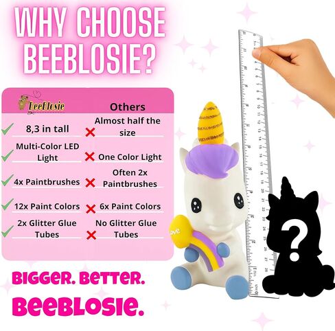 BeeBlosie قم برسم مجموعة الإضاءة الليلية الخاصة بك على شكل وحيد القرن للأطفال الذين تتراوح أعمارهم بين 4 و 8 سنوات - مجموعة مصابيح LED متغيرة الألوان مع الدهانات والفرش والأحجار الكريمة واللمعان - هدية للفنون والحرف الإبداعية للفتيات in Saudi Arabia