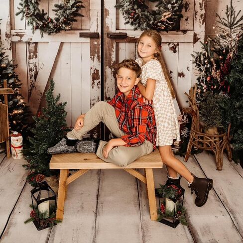 Kate Christmas Barn Door Backdrop for Photography Trees Wrapped Gifts Rustic Christmas Holiday Photography Background Studio Props, 10x6.5ft in Saudi Arabia