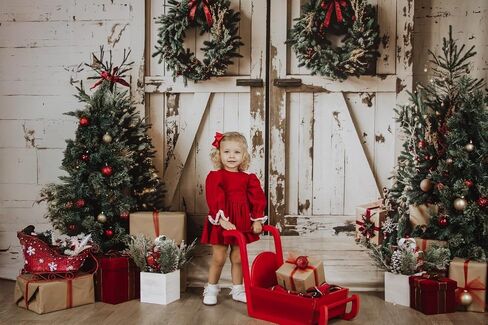 Kate Christmas Barn Door Backdrop for Photography Trees Wrapped Gifts Rustic Christmas Holiday Photography Background Studio Props, 10x6.5ft in Saudi Arabia