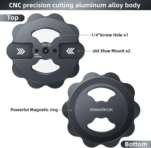 Magnetic Phone Tripod Mount,1/4" Thread Cold Shoe 360° Rotation,Compatible with iPhone16 15 14 13 12 Pro All Series,Magnetic Ring iPhone Tripod Mount Adapter in Saudi Arabia