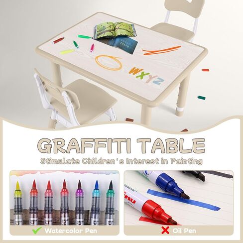 Toddler Table and Chair Set, Height Adjustable-Upgrade Kids Table and 4 Chairs for Ages 3-8, Multi-Activity Toddler Play Table with Graffiti Desktop for Home/Daycare (4Chairs Natural) in Saudi Arabia