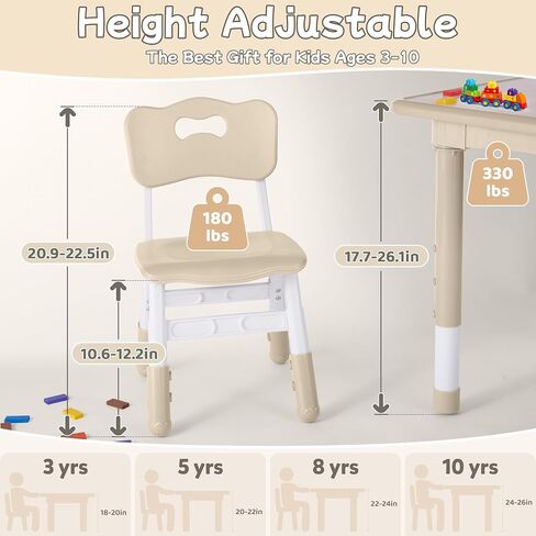 Toddler Table and Chair Set, Height Adjustable-Upgrade Kids Table and 4 Chairs for Ages 3-8, Multi-Activity Toddler Play Table with Graffiti Desktop for Home/Daycare (4Chairs Natural) in Saudi Arabia