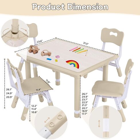 Toddler Table and Chair Set, Height Adjustable-Upgrade Kids Table and 4 Chairs for Ages 3-8, Multi-Activity Toddler Play Table with Graffiti Desktop for Home/Daycare (4Chairs Natural) in Saudi Arabia