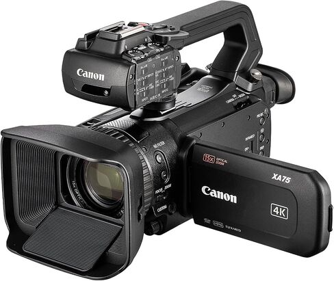 حزمة كاميرا الفيديو Canon XA75 PAL بدقة 4K UHD / 25p مع + 2 بطاقة ذاكرة سعة 128 جيجابايت + ميكروفون مكثف + سماعات رأس استريو احترافية + حامل ثلاثي القوائم للفيديو + ضوء LED + شاشة A7S 7 بوصة عالية الدقة بالكامل + المزيد in Saudi Arabia