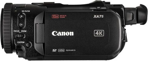 حزمة كاميرا الفيديو Canon XA75 PAL بدقة 4K UHD / 25p مع + 2 بطاقة ذاكرة سعة 128 جيجابايت + ميكروفون مكثف + سماعات رأس استريو احترافية + حامل ثلاثي القوائم للفيديو + ضوء LED + شاشة A7S 7 بوصة عالية الدقة بالكامل + المزيد in Saudi Arabia