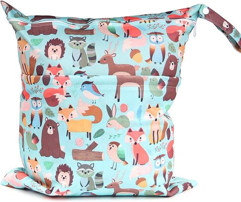 Double Zipper Cloth Diaper Bag, Reusable Changing Bag Cartoon Animal Printing Baby Tote for Hanging Travel Organizer, 30 * 36 CM in Saudi Arabia