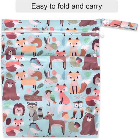 Double Zipper Cloth Diaper Bag, Reusable Changing Bag Cartoon Animal Printing Baby Tote for Hanging Travel Organizer, 30 * 36 CM in Saudi Arabia