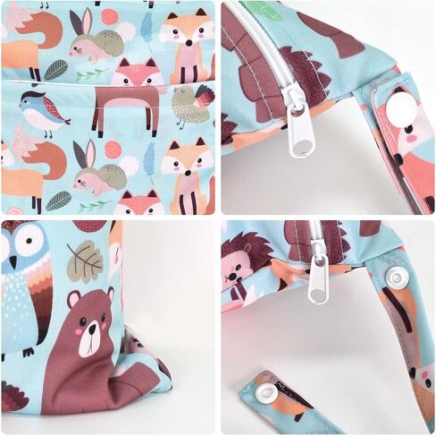 Double Zipper Cloth Diaper Bag, Reusable Changing Bag Cartoon Animal Printing Baby Tote for Hanging Travel Organizer, 30 * 36 CM in Saudi Arabia
