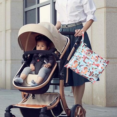 Double Zipper Cloth Diaper Bag, Reusable Changing Bag Cartoon Animal Printing Baby Tote for Hanging Travel Organizer, 30 * 36 CM in Saudi Arabia
