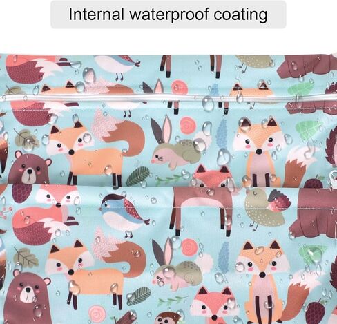 Double Zipper Cloth Diaper Bag, Reusable Changing Bag Cartoon Animal Printing Baby Tote for Hanging Travel Organizer, 30 * 36 CM in Saudi Arabia