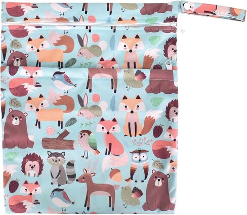 Double Zipper Cloth Diaper Bag, Reusable Changing Bag Cartoon Animal Printing Baby Tote for Hanging Travel Organizer, 30 * 36 CM in Saudi Arabia