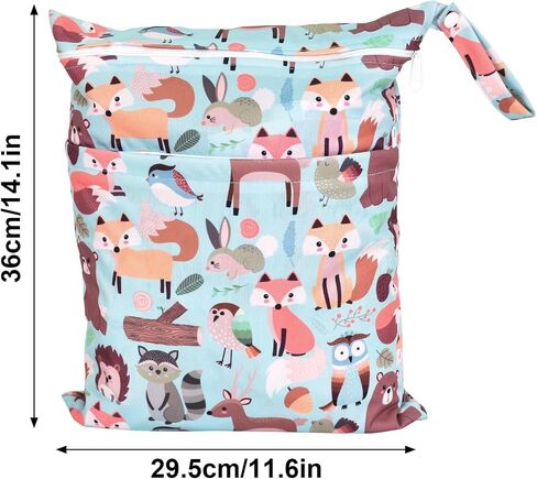 Double Zipper Cloth Diaper Bag, Reusable Changing Bag Cartoon Animal Printing Baby Tote for Hanging Travel Organizer, 30 * 36 CM in Saudi Arabia