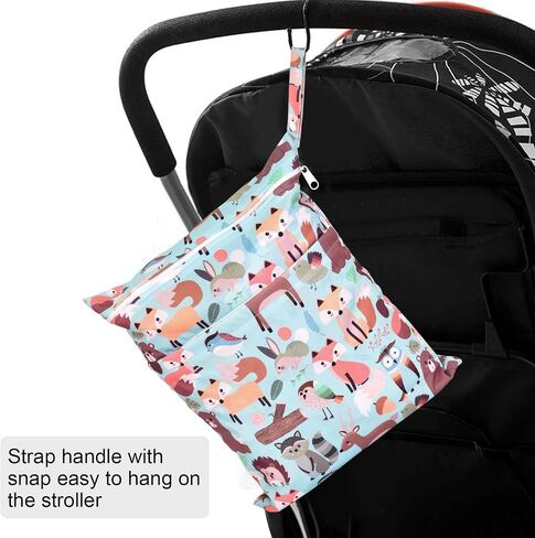 Double Zipper Cloth Diaper Bag, Reusable Changing Bag Cartoon Animal Printing Baby Tote for Hanging Travel Organizer, 30 * 36 CM in Saudi Arabia