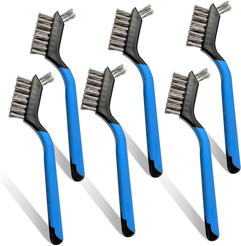Mini Wire Brush Set 6Pcs - Nylon/Brass/Stainless Steel Bristles with Curved Handle Grip for Rust, Dirt & Paint Scrubbing with Deep Cleaning in Kuwait