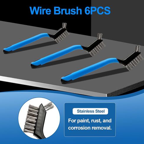 Mini Wire Brush Set 6Pcs - Nylon/Brass/Stainless Steel Bristles with Curved Handle Grip for Rust, Dirt & Paint Scrubbing with Deep Cleaning in Kuwait