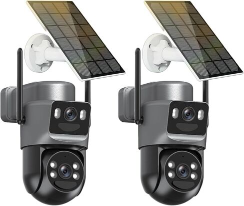 كاميرات مراقبة تعمل بالطاقة الشمسية بدقة 4K، لاسلكية في الهواء الطلق، 2.4G/5Ghz WiFi 6، كاميرات لأمن المنزل، كاميرا شمسية مزدوجة العدسة مع تتبع تلقائي، اكتشاف الإنسان PIR، رؤية ليلية ملونة بدقة 8 ميجابكسل، صفارة إنذار، Alexa in Kuwait