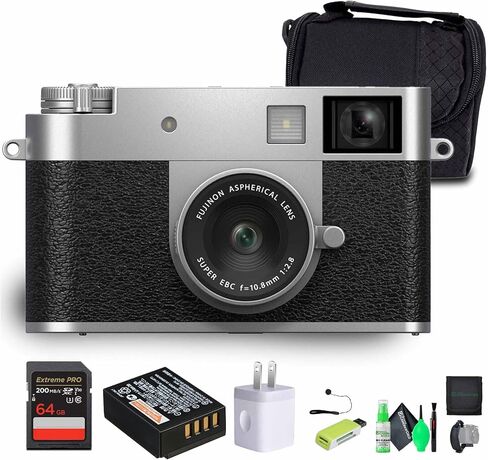 FUJIFILM X Half Premium Compact Digital Camera (Silver) Bundle with Carrying Case + 64GB Memory Card + Lens Cap Keeper + Memory Card Wallet + Hand Strap + More in Saudi Arabia
