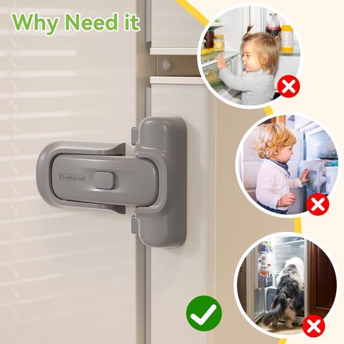 EUDEMON 1 Pack Refrigerator Lock, Child Proof Fridge & Freezer Lock for Kids & Toddlers, Easy to Install,no Tool Need or Drill (Grey) in Saudi Arabia