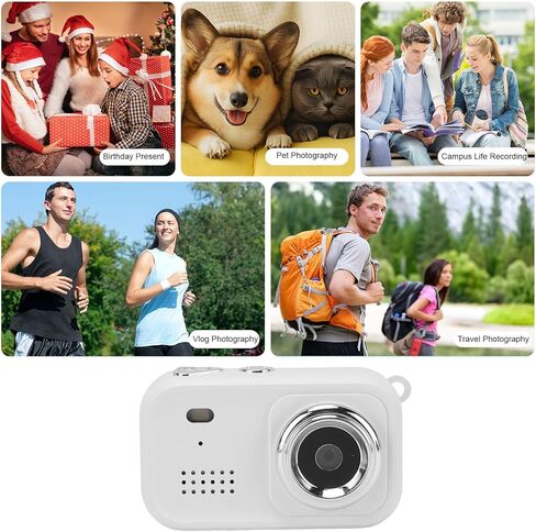 كاميرا PUSOKEI Mini Thumb Camera، كاميرا رياضية محمولة يمكن ارتداؤها مع شاشة 2.0 بوصة 1080P HD ومسجل فيديو لركوب الدراجات في الهواء الطلق والمشي لمسافات طويلة ومراقبة الحيوانات الأليفة مع حزام المعصم (أبيض) in Kuwait