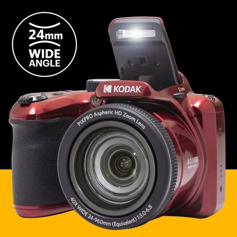 KODAK Pixpro Astro Zoom AZ405 Digital Camera Bridge, X40 Zoom, 24 mm Wide Angle, 20 Megapixels, LCD 3, Full HD 1080p Video, OIS, AA Battery – Red in Saudi Arabia