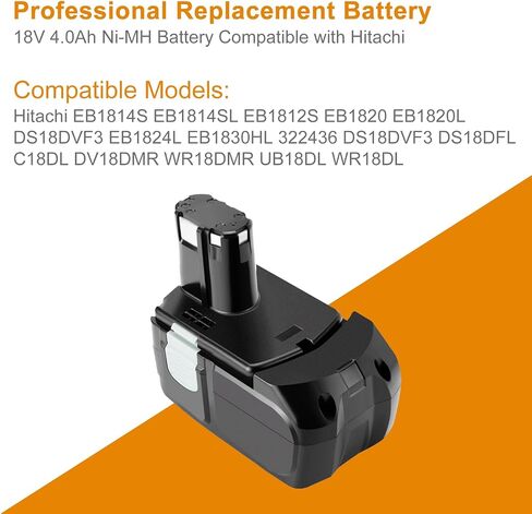 Shentec 18V 4.0Ah Ni-MH Battery Compatible with Hitachi EB1814S EB1814SL EB1812S EB1820 EB1820L DS18DVF3 EB1824L EB1830HL 322436 DS18DVF3 DS18DFL C18DL DV18DMR WR18DMR UB18DL WR18DL in Saudi Arabia