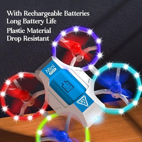 Mini Drone for Kids,LED Voice Controlled Light Remote Control Drone,RC Quadcopter with 4 Channel Remote Transmitter Controls for Beginners (White)(3 x Body Battery) in Kuwait
