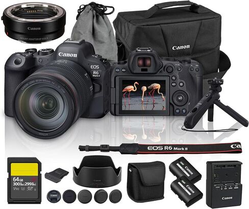 Canon EOS R6 Mark II Mirrorless Camera Kit with RF 24-105mm f/4 Lens | 24.2MP Full-Frame, Vlogging & Professional Photography (5666C011) + Adapter EF-EOS R + LP-E6P + 64GB Card + Tripod Grip + Bag in Saudi Arabia