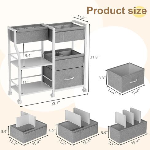 Baby Diaper Caddy Organizer and Storage, 3-Tier Rolling Wheels Cart with Dividers and Shelves, Bedside Utility Cart for Nursery Essentials, Large Capacity Mobile Storage Cart for Crib, White in Saudi Arabia