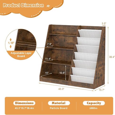 NACHES 3 Tier Kid Bookshelf Wooden 4 Sling Children Bookcase Toddler Adjustable Book Rack Display Toy Storage Organizer Book Display Shelf Classroom Bedroom Nursery Playroom,25inch (White, Small) in Saudi Arabia