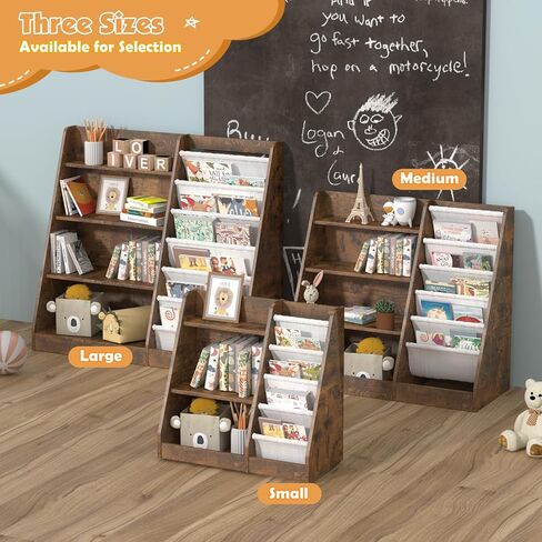 NACHES 3 Tier Kid Bookshelf Wooden 4 Sling Children Bookcase Toddler Adjustable Book Rack Display Toy Storage Organizer Book Display Shelf Classroom Bedroom Nursery Playroom,25inch (White, Small) in Saudi Arabia