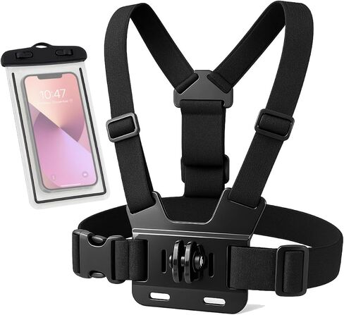 حزام تثبيت على الصدر متوافق مع GoPro Hero 13، 12، 11، 10، 9، 8، 7، 6، 5، 4، جلسة، 3+، 3، 2، 1، ماكس، هيرو (2018)، مع حقيبة هاتف مقاومة للماء in Kuwait