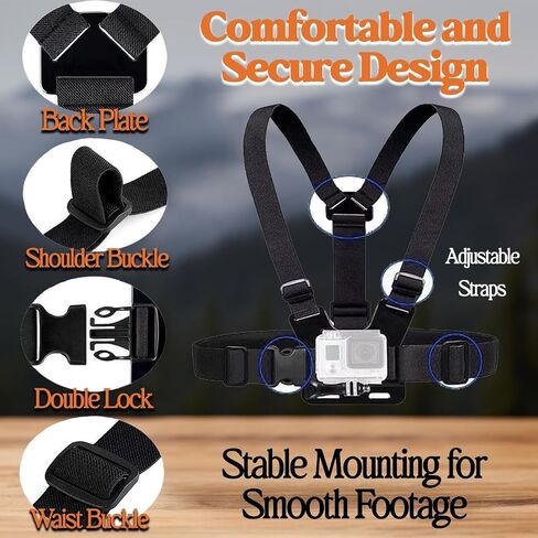 حزام تثبيت على الصدر متوافق مع GoPro Hero 13، 12، 11، 10، 9، 8، 7، 6، 5، 4، جلسة، 3+، 3، 2، 1، ماكس، هيرو (2018)، مع حقيبة هاتف مقاومة للماء in Kuwait