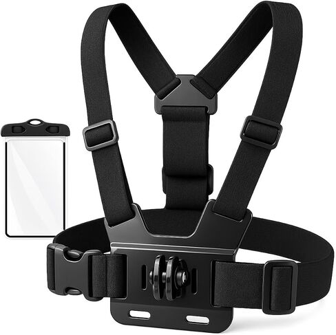 حزام تثبيت على الصدر متوافق مع GoPro Hero 13، 12، 11، 10، 9، 8، 7، 6، 5، 4، جلسة، 3+، 3، 2، 1، ماكس، هيرو (2018)، مع حقيبة هاتف مقاومة للماء in Kuwait