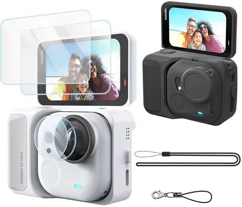 حافظة حماية من السيليكون، واقي شاشة وعدسة لجهاز Insta360 Go Ultra (أسود) in Kuwait