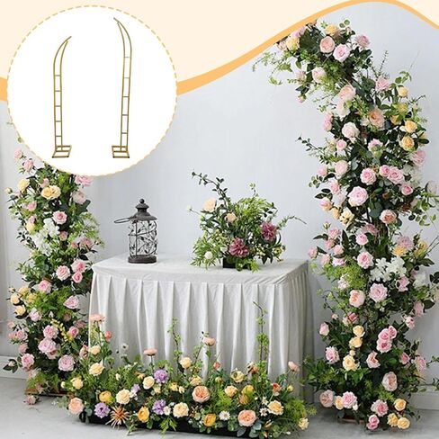 2 Pieces 5.9ft & 6.9ft Metal Wedding Arch Curved Top Multipurpose Semi Open Design for Indoor/Outdoor Events Backdrop Stand, Golden in Kuwait
