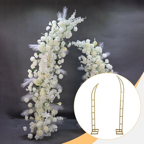 2 Pieces 5.9ft & 6.9ft Metal Wedding Arch Curved Top Multipurpose Semi Open Design for Indoor/Outdoor Events Backdrop Stand, Golden in Kuwait