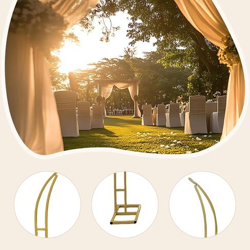 2 Pieces 5.9ft & 6.9ft Metal Wedding Arch Curved Top Multipurpose Semi Open Design for Indoor/Outdoor Events Backdrop Stand, Golden in Kuwait