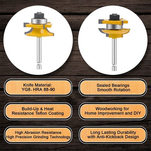 LEATBUY Router Bit Set 1/4 Inch Shank, Matched Router Bits Miter Tongue Groove Set, Wood Milling Cutter Drilling Carbide Tool for Door Table Cabinet Shelve Wall DIY Woodwork(Square) in Kuwait