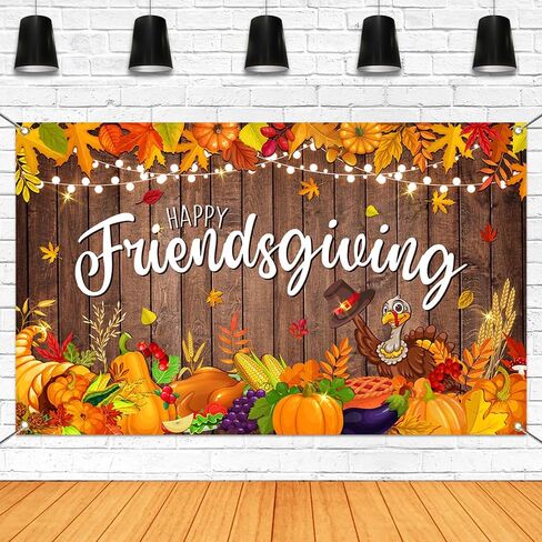 لافتة Mocsicka Happy Friendsgiving، ديكورات عيد الشكر السعيد، خريف الأصدقاء، تركيا، الخريف، لوازم حفلات الحصاد خلفية للتصوير الفوتوغرافي (بني، 70.8 × 43.3 بوصة) in Kuwait