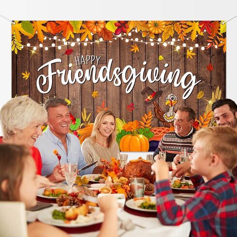 لافتة Mocsicka Happy Friendsgiving، ديكورات عيد الشكر السعيد، خريف الأصدقاء، تركيا، الخريف، لوازم حفلات الحصاد خلفية للتصوير الفوتوغرافي (بني، 70.8 × 43.3 بوصة) in Kuwait