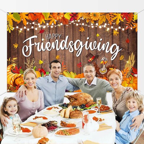 لافتة Mocsicka Happy Friendsgiving، ديكورات عيد الشكر السعيد، خريف الأصدقاء، تركيا، الخريف، لوازم حفلات الحصاد خلفية للتصوير الفوتوغرافي (بني، 70.8 × 43.3 بوصة) in Kuwait