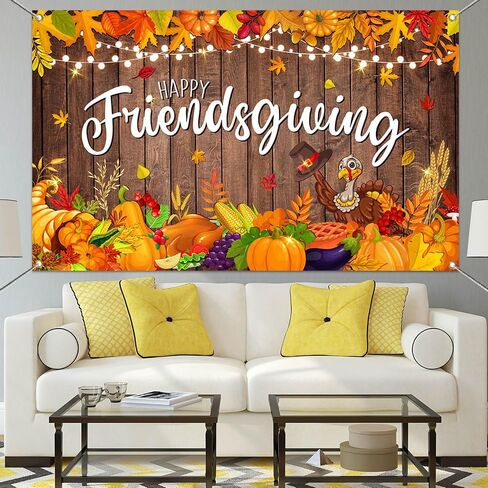 لافتة Mocsicka Happy Friendsgiving، ديكورات عيد الشكر السعيد، خريف الأصدقاء، تركيا، الخريف، لوازم حفلات الحصاد خلفية للتصوير الفوتوغرافي (بني، 70.8 × 43.3 بوصة) in Kuwait